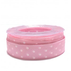 Pink Gross Grain Ribbon with White Dots - Size 20 mm